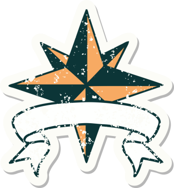 Bir insan tarafından çizilmiş bir yıldızın sancağı olan eski bir etiket.