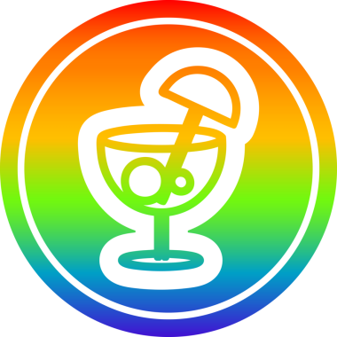 Bir insan tarafından çizilmiş gökkuşağı gradyan bir şemsiye ikonu ile kokteyl