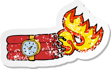 Bir insan tarafından çizilmiş bir çizgi film bomba sembolünün gerilimli yapıştırması.