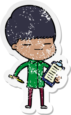 Bir insan tarafından çizilmiş bir klip tahtası olan kendini beğenmiş bir çizgi film karakterinin sıkıntılı çıkartması.