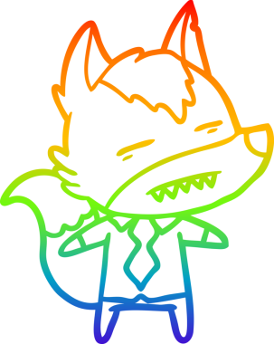 Bir insan tarafından çizilmiş dişleri gösteren çizgi film karakteri kurdunun çizimi.