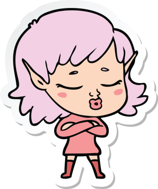 Bir insan tarafından çizilmiş güzel bir elf kızının çıkartması.