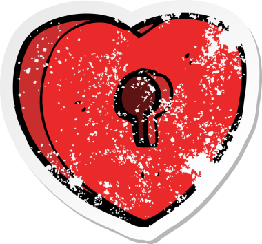 Bir insan tarafından çizilmiş anahtar deliğiyle karikatür bir kalbin gerilmiş çıkartması.