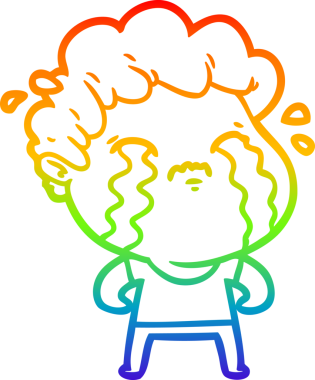 Gökkuşağı gradyan çizimi bir insan tarafından çizilmiş ağlayan bir karikatür adamı çiziyor.