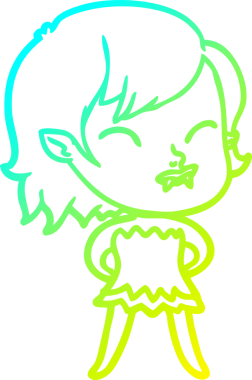 Bir insan tarafından çizilmiş yanağında kan olan vampir bir kızın çizdiği soğuk çizgi.