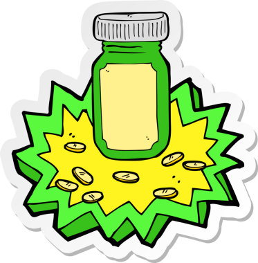 Bir insan tarafından çizilmiş bir kutu hapın etiketi.