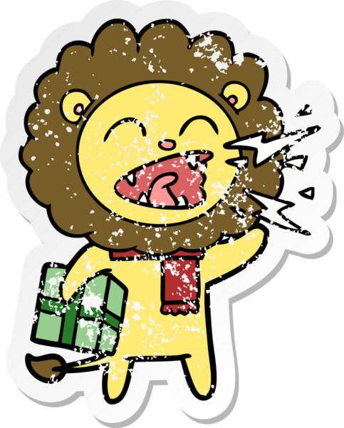 Kükreyen bir aslanın hüzünlü çıkartması. Bir insan tarafından çizilmiş.