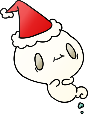 Bir insan tarafından çizilmiş Kawai hayaletinin el çizimi gradyan çizgi filmi.