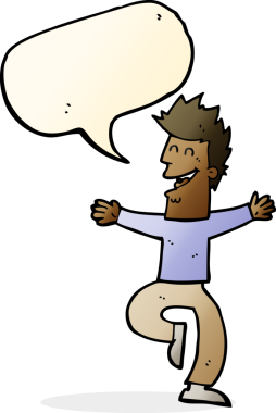 Bir insan tarafından çizilmiş konuşma balonlu gülen adam.