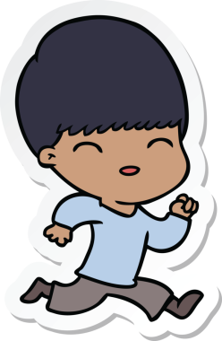 Bir insan tarafından çizilmiş mutlu bir çizgi film çocuğunun çıkartması.