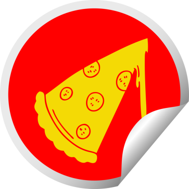 Bir insan tarafından çizilmiş dairesel soyulmuş tuhaf bir pizza dilimi.