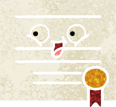 Bir insan tarafından çizilmiş mezuniyet diplomasının retro çizim tarzı karikatürü.