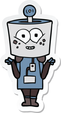 Bir insanın çizdiği omuz silken mutlu çizgi film robotunun çıkartması.