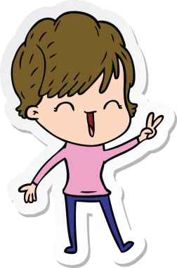 Bir insan tarafından çizilmiş gülen bir karikatür çıkartması.