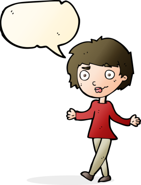 Bir insan tarafından çizilmiş konuşma balonu olan kafası karışık bir kadın çizgi filmi.