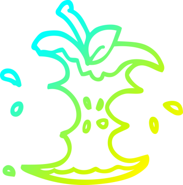 Bir insan tarafından çizilmiş sulu, ısırılmış bir elmanın soğuk gradyan çizimi.