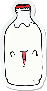 Bir insan tarafından çizilmiş şirin bir süt şişesinin etiketi.