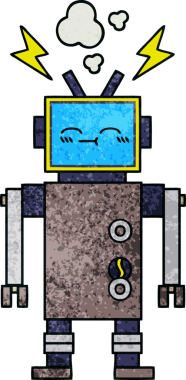 Bir insan tarafından çizilmiş bir robotun retro grunge dokusu