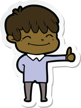 Bir insan tarafından çizilmiş mutlu bir çocuğun çıkartması.