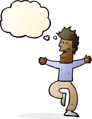 Bir insan tarafından çizilmiş düşünce balonlu gülen adam.