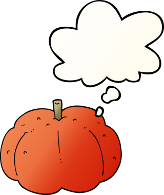 Düşünce baloncuklu çizgi film balkabağı bir insan tarafından çizilmiş.