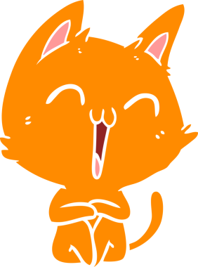 Bir insan tarafından çizilmiş mutlu düz renkli çizgi film kedisi