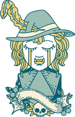 Retro Dövme Tarzı Ağlayan Ork Ozan Karakteri Bir insan tarafından çizilmiş doğal bir D20 rulo