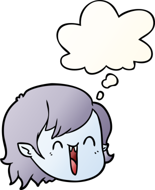 Bir insan tarafından çizilmiş yumuşak eğimli düşünce baloncuklu vampir kız yüzü.