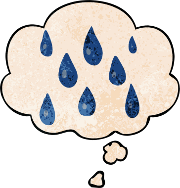 Bir insan tarafından çizilmiş grunge desen tarzında düşünce baloncuğu olan yağmur damlaları.