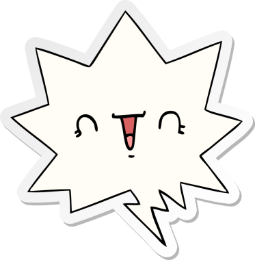 Bir insan tarafından çizilmiş konuşma kabarcığı çıkartmalı mutlu çizgi film yüzü