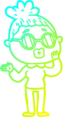 Bir insan tarafından çizilmiş gözlüklü bir karikatür kadın çizimi.