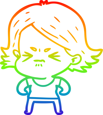 Gökkuşağı gradyan çizimi bir insan tarafından çizilmiş kızgın bir kız çizgi filmi