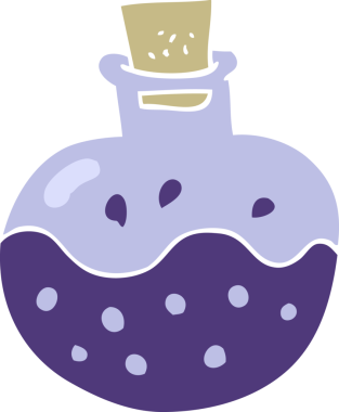 Bir insan tarafından çizilen bilim iksiriyle ilgili düz renk çizimi