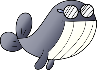 Bir insan tarafından çizilmiş gözlük takan bir balina.