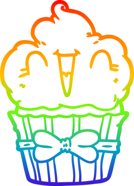 Gökkuşağı gradyan çizgisi mutlu bir çizgi film kekinin çizimi bir insan tarafından çizildi