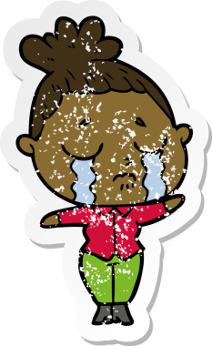 Bir insan tarafından çizilmiş, ağlayan bir karikatür çıkartması.