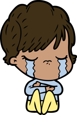 Bir insan tarafından çizilmiş ağlayan çizgi film kadını.