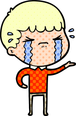 Bir insan tarafından çizilmiş ağlayan çizgi film adamı.