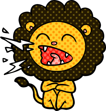 Bir insan tarafından çizilmiş kükreyen aslan çizgi filmi.