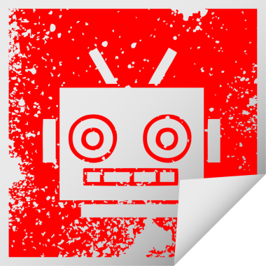 Bir insan tarafından çizilmiş robot kafanın kare soyma etiketi.