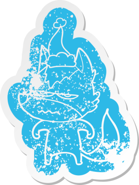 Bir insan tarafından çizilmiş Noel Baba şapkası takan kızgın bir kurdun garip karikatürü.