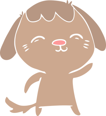 Bir insan tarafından çizilmiş mutlu düz renkli çizgi film köpeği.