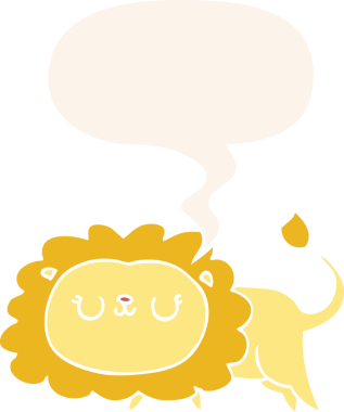 bir insan tarafından çizilmiş, konuşma baloncuklu çizgi film aslanı.