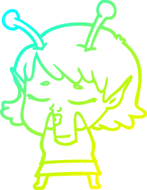 Bir insan tarafından çizilmiş, soğuk gradyan bir uzaylı kız çizgi filmi