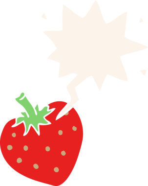 bir insan tarafından çizilmiş retro tarzı konuşma baloncuklu karikatür çileği.