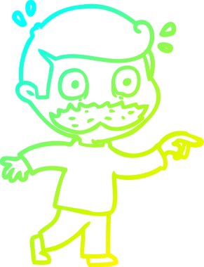 Bıyıklı bir çizgi film karakteri bir insan tarafından çizilmiş.