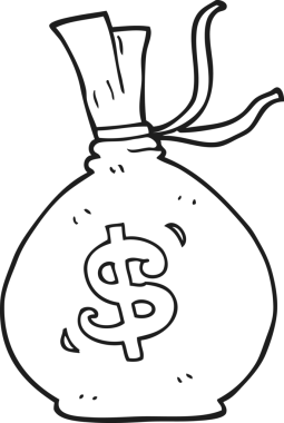 Bir insan tarafından çizilmiş siyah beyaz para çantası.