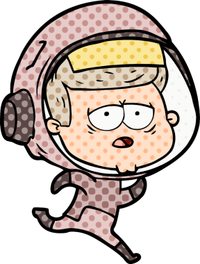 Bir insan tarafından çizilmiş yorgun astronot çizgi filmi.