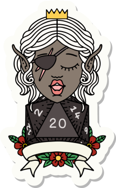 Bir insan tarafından çizilmiş doğal yirmi zarlı düzenbaz bir elf karakterinin çıkartması.