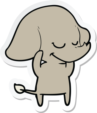 Bir insan tarafından çizilmiş gülümseyen fil çıkartması.